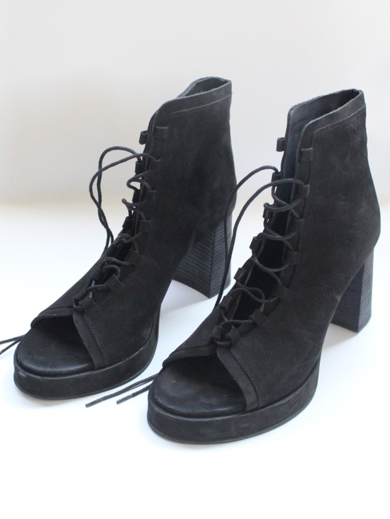 Free People Shoes - Free People - Gently Used Mandi Lace-Up Platform Black Block Heel Booties